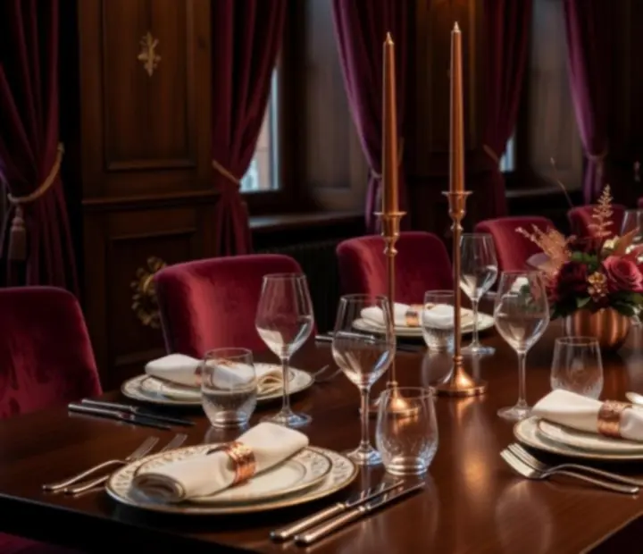 Elegáns privát ünneplés gyertyafényes asztalokkal és pezsgővel
